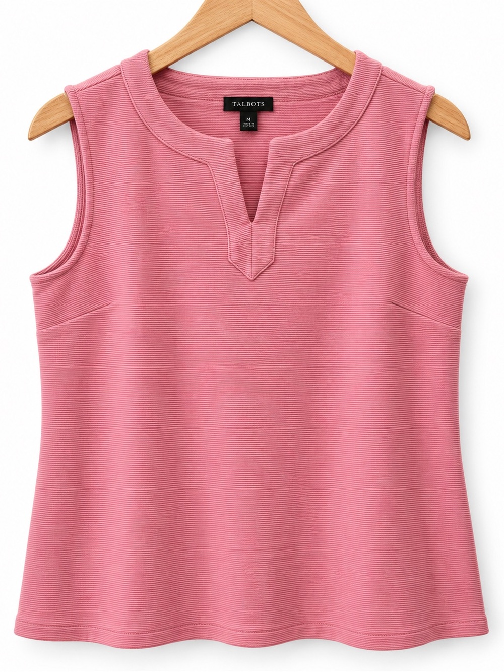 Talbots Pink Textured Split Neck Sleeveless Top Size M Cotton Blend